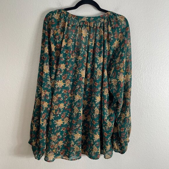 TORRID Plus 3X Green Floral Long Sleeve Blouse V Neck Tie Front Shirt Top - Picture 11 of 12